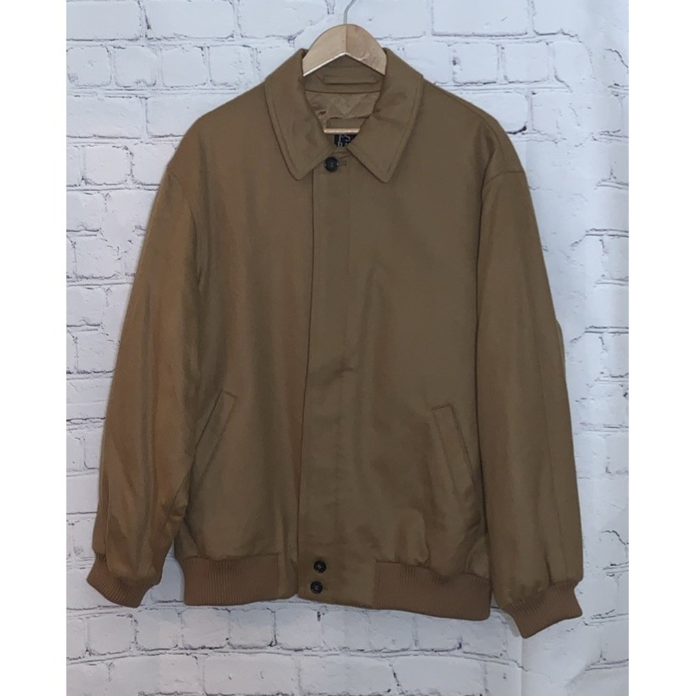 Jos A Bank Cashmere Bomber Jacket Mens Large Tan Lined Full Zip *Small Flaws*